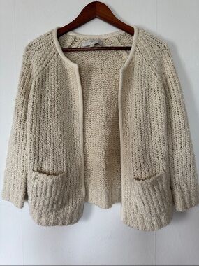 LOFT Cream Chunky Open-Front Knit Cardigan